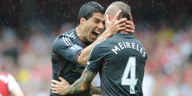 Luis Suarez and Raul Meireles