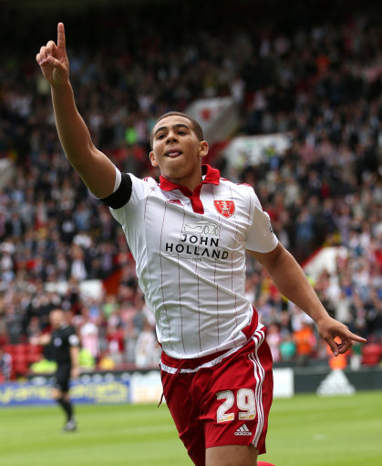 Adams, seen here celebrating after scoring against Chesterfield, netted the games only goal at Doncaster.